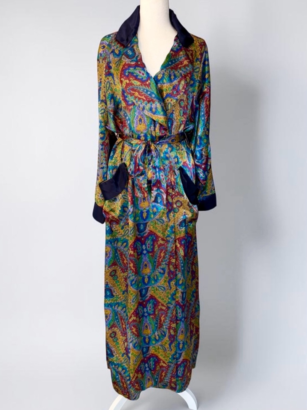 Vintage R. Michael Allen Full Length Paisley Boho Luxe Satin Robe Large
